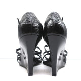 Givenchy Wedge Sandals Black Crinkled Patent Leather Size 39.5 Open Toe Heels - Celebrity Owned