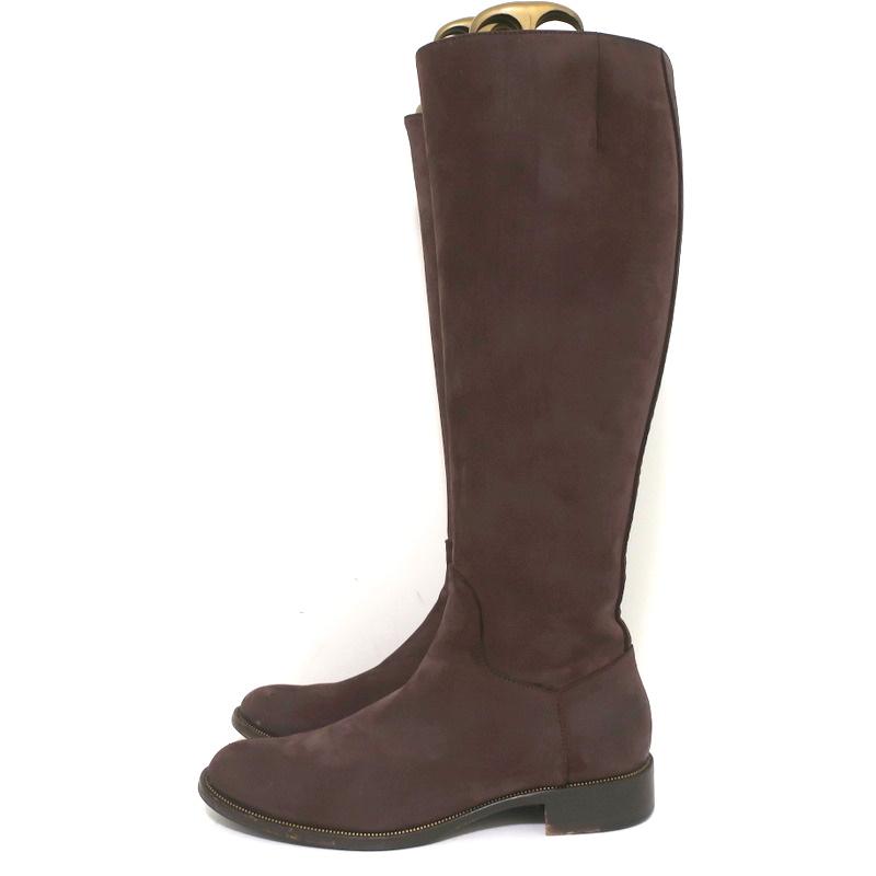 Givenchy Zipper-Trim Riding Boots Brown Nubuck Size 41 Flat Knee High Boots - Celebrity Owned
