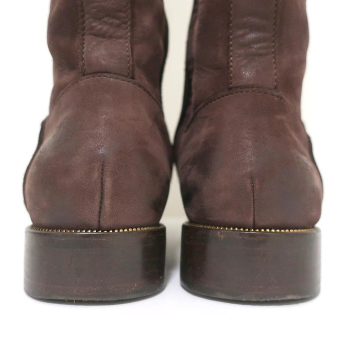 Givenchy Zipper-Trim Riding Boots Brown Nubuck Size 41 Flat Knee High Boots - Celebrity Owned