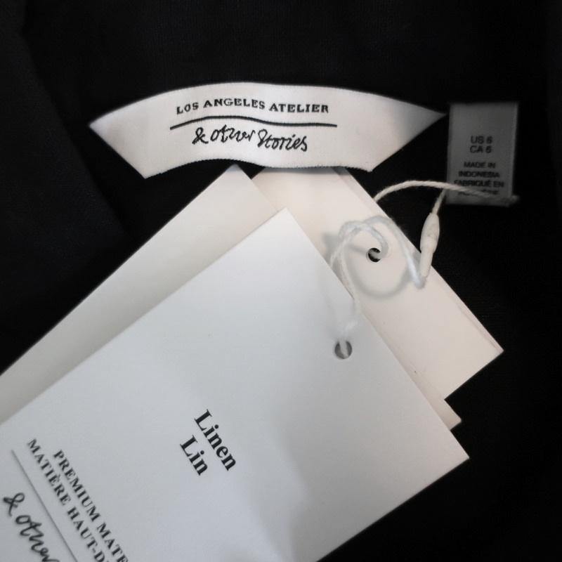 &amp; Other Stories Mini Dress Black Linen Size 6 Tie-Front Shirtdress NEW - Celebrity Owned