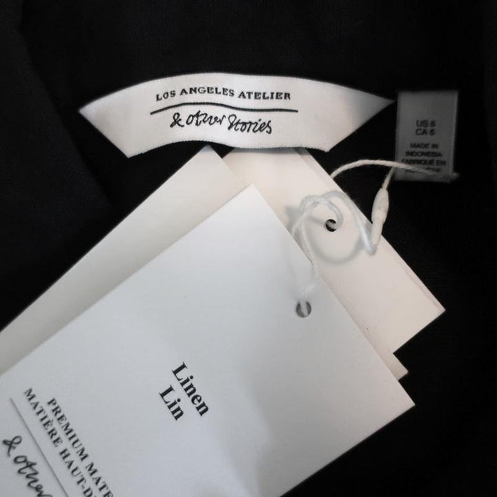&amp; Other Stories Mini Dress Black Linen Size 6 Tie-Front Shirtdress NEW - Celebrity Owned