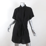& Other Stories Mini Dress Black Linen Size 6 Tie-Front Shirtdress NEW - Celebrity Owned