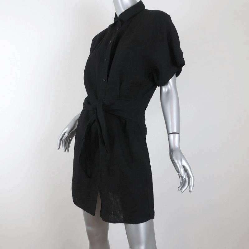 &amp; Other Stories Mini Dress Black Linen Size 6 Tie-Front Shirtdress NEW - Celebrity Owned