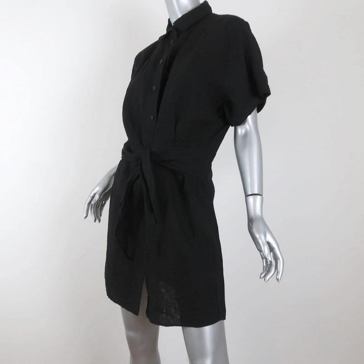 &amp; Other Stories Mini Dress Black Linen Size 6 Tie-Front Shirtdress NEW - Celebrity Owned