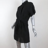 & Other Stories Mini Dress Black Linen Size 6 Tie-Front Shirtdress NEW - Celebrity Owned