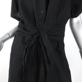 & Other Stories Mini Dress Black Linen Size 6 Tie-Front Shirtdress NEW - Celebrity Owned