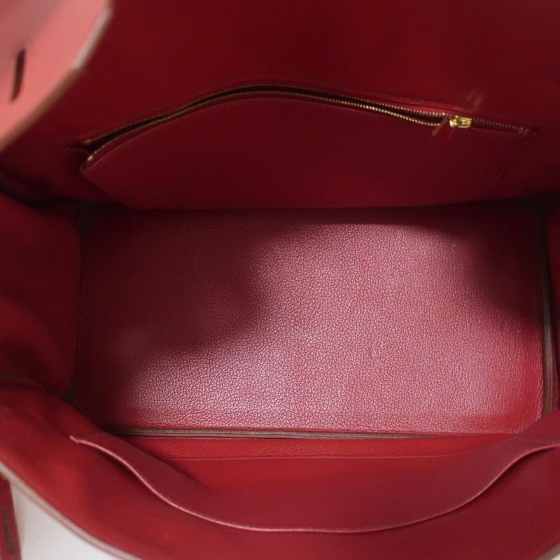 Hermes 35cm Rouge Casaque Togo Leather Palladium Plated Birkin Bag