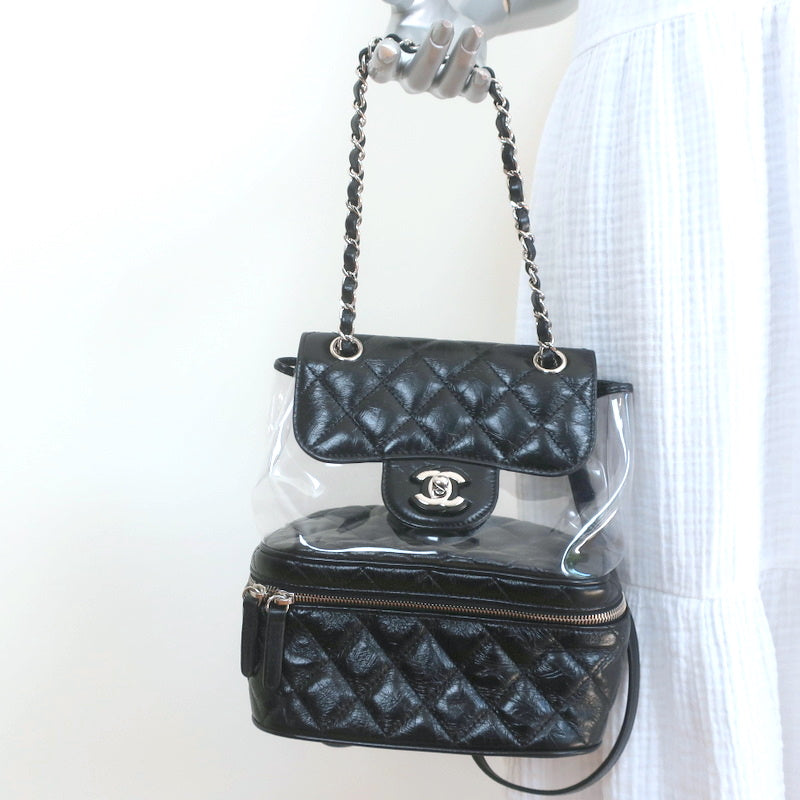 Chanel Aquarium Backpack Black Crumpled Leather & Transparent PVC Small Bag