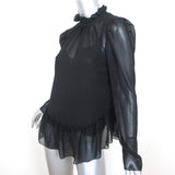 See by Chloe Ruffled High Neck Blouse Black Chiffon Size 38 Long Sleeve Top NEW