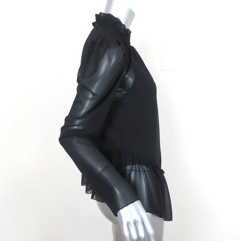 See by Chloe Ruffled High Neck Blouse Black Chiffon Size 38 Long Sleeve Top NEW