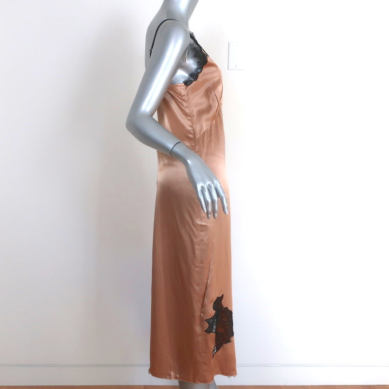 Helmut Lang Lace-Trim Slip Dress Gold Satin Size Small Spaghetti Strap Celebrity Owned Helmut Lang Lace-Trim Slip Dress Gold Satin Size Small Spaghetti Strap Celebrity Owned
