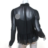 See by Chloe Ruffled High Neck Blouse Black Chiffon Size 38 Long Sleeve Top NEW