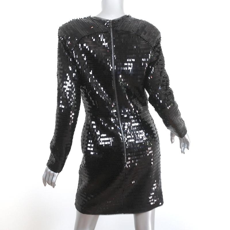 h&m black sequins mini dress H&M Black Sequins Long Sleeve low back Mini Dress Size Medium