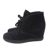 Prada Linea Rossa Desert Wedge Boots Black Suede Size 39 Lace-Up Booties