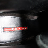 Prada Linea Rossa Desert Wedge Boots Black Suede Size 39 Lace-Up Booties