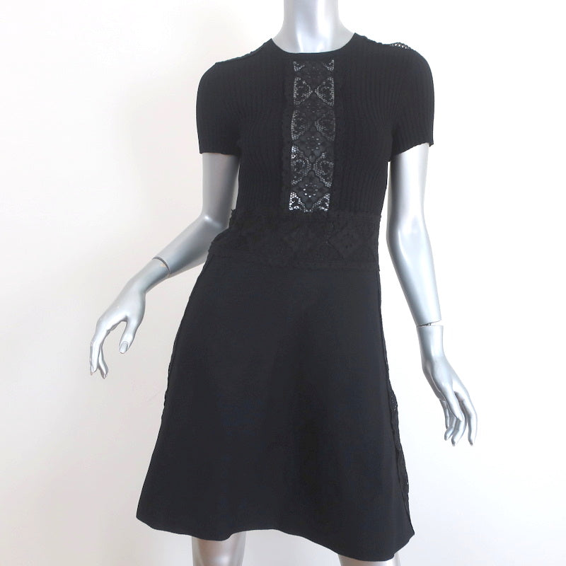 Valentino Dress Black Guipure Lace-Trim Ribbed Knit Size Medium Short Celebrity Owned Valentino Dress Black Guipure Lace-Trim Ribbed Knit Size Medium Short Celebrity Owned