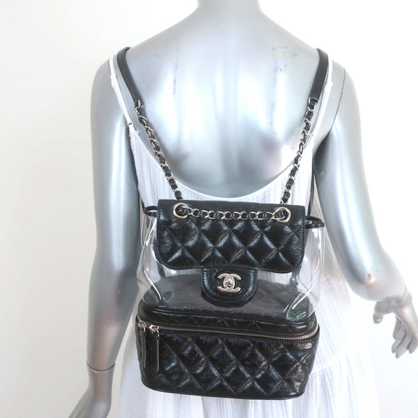 Chanel Aquarium Backpack Black Crumpled Leather & Transparent