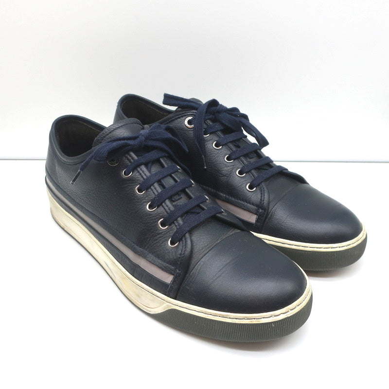 Lanvin Reflective Stripe Low Top Sneakers Navy Leather Size 9
