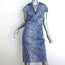 Samantha Sung Laudine Dress Blue Dot Print Stretch Cotton Size 8 Belted Sheath
