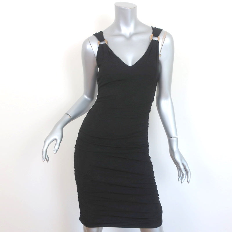 Vintage Gianni Versace Ring-Embellished Dress Black Ruched Jersey Size Celebrity Owned Vintage Gianni Versace Ring-Embellished Dress Black Ruched Jersey Size Celebrity Owned