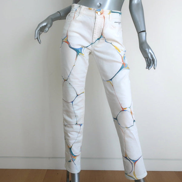 Stella McCartney Marbled Denim Skinny Jeans White Stretch