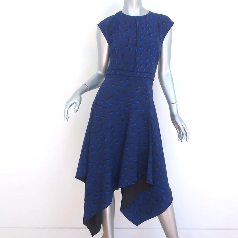 Proenza Schouler Asymmetric Midi Dress Blue Leopard Print Silk Crepe S Celebrity Owned Proenza Schouler Asymmetric Midi Dress Blue Leopard Print Silk Crepe S Celebrity Owned