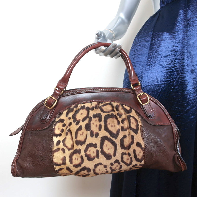 Valentino Bowling Leopard Print Pony Hair & Brown Leather Large Sh – Celebrity Owned