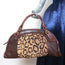 Valentino Bowling Bag Leopard Print Pony Hair & Brown Leather Large Shoulder Bag