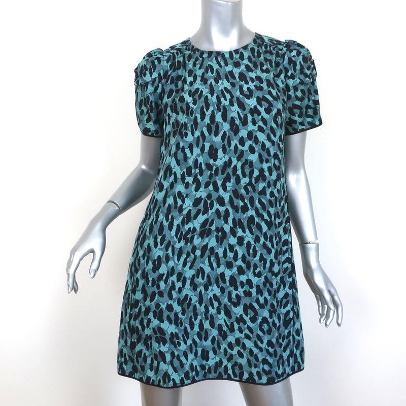 Marc Jacobs Mini Dress Blue Leopard Print Silk Size 2 Short Sleeve Shi Celebrity Owned Marc Jacobs Mini Dress Blue Leopard Print Silk Size 2 Short Sleeve Shi Celebrity Owned