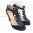 Fendi T-Strap Sandals Navy Suede & Leather Size 37.5 Peep Toe Heels
