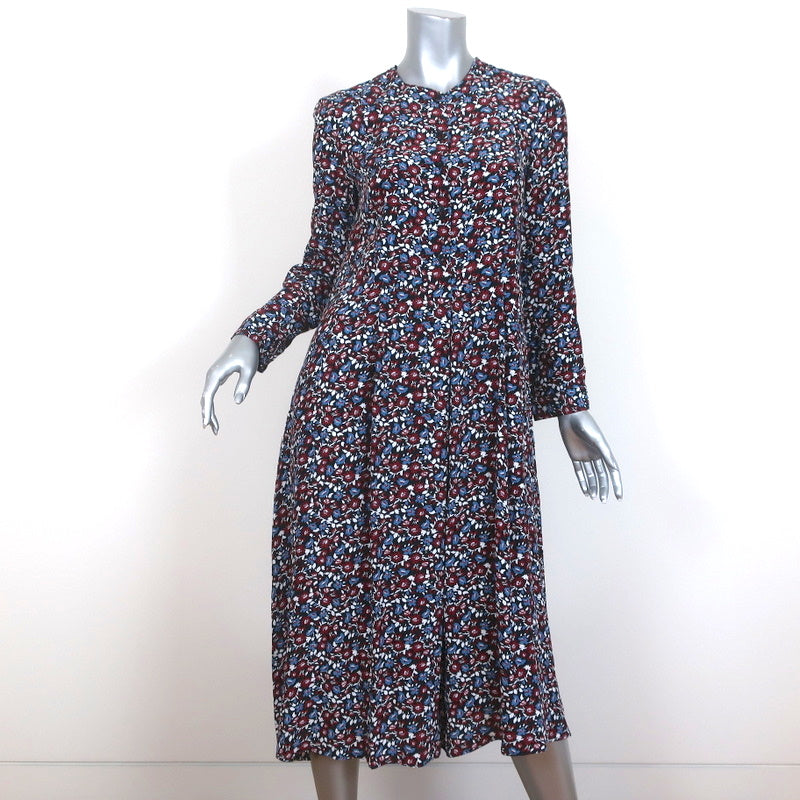 Zara Midi Dress Burgundy/Blue Floral Print Size Extra Small Long Sleev Celebrity Owned Zara Midi Dress Burgundy/Blue Floral Print Size Extra Small Long Sleev Celebrity Owned