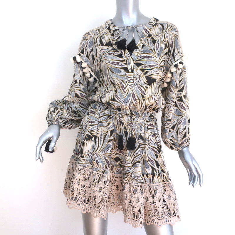 Alexis Mini Dress Persia Tassel-Trim Palm Print Size Small V-Neck Long Sleeve Alexis Mini Dress Persia Tassel-Trim Palm Print Size Small V-Neck Long Sleeve