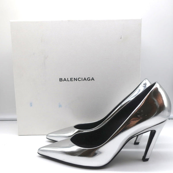 Balenciaga Broken Mirror Heels Silver Metallic Leather Size