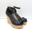 Ralph Lauren Collection Peep Toe Espadrille Wedge Sandals Black Leather Size 9.5