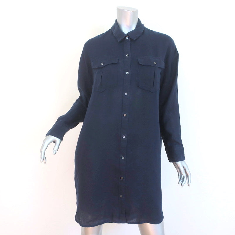 James Perse Military Shirt Dress Navy Linen Size 2 Long Sleeve Mini Celebrity Owned James Perse Military Shirt Dress Navy Linen Size 2 Long Sleeve Mini Celebrity Owned