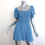 Reformation Mini Dress Elle Blue Floral Print Smocked Crepe Size 2 Puff Sleeve