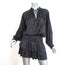 Ulla Johnson Mini Dress Piera Charcoal Printed Pleated Satin Size 2 Long Sleeve