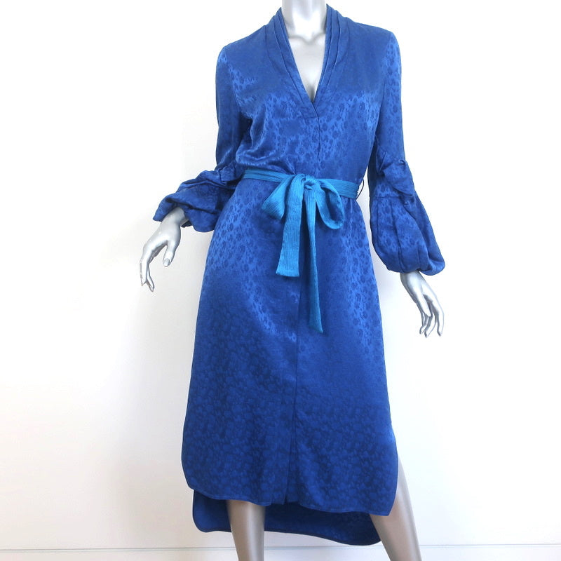 Hellessy Ruffle Sleeve Midi Dress Helga Cobalt Floral Satin Jacquard Size 4 Hellessy Ruffle Sleeve Midi Dress Helga Cobalt Floral Satin Jacquard Size 4