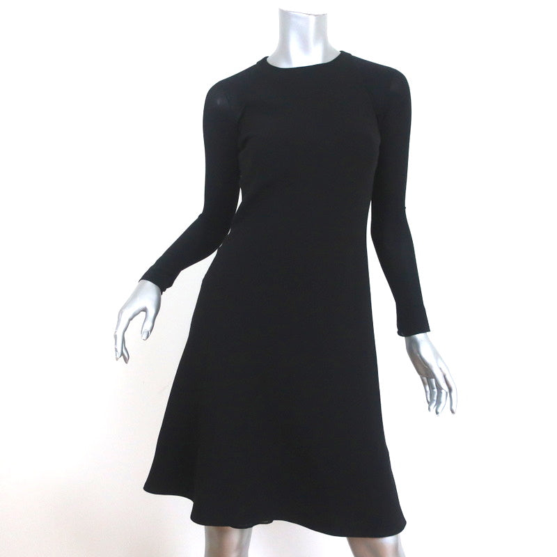 Louis Vuitton Short Sleeve Buttoned Neck Flare Dress Black Wool Silk