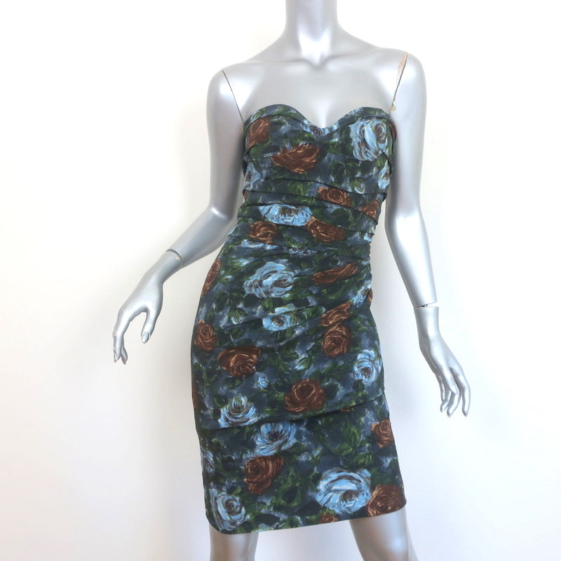 Dolce & Gabbana Strapless Ruched Mini Dress Blue Floral Print Silk Siz Celebrity Owned Dolce & Gabbana Strapless Ruched Mini Dress Blue Floral Print Silk Siz Celebrity Owned