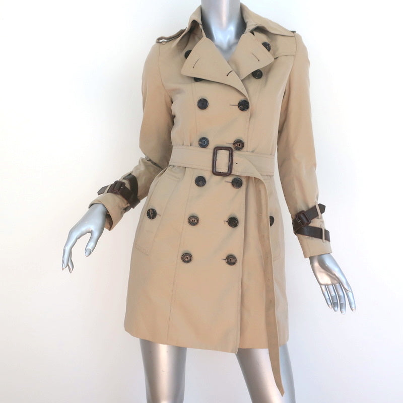 Burberry Queensborough Leather-Trim Trench Beige Size US 2 Belted – Celebrity Owned