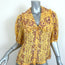 Sandro Shirt Martha Yellow Floral Print Linen-Blend Size 2 Short Sleeve Blouse