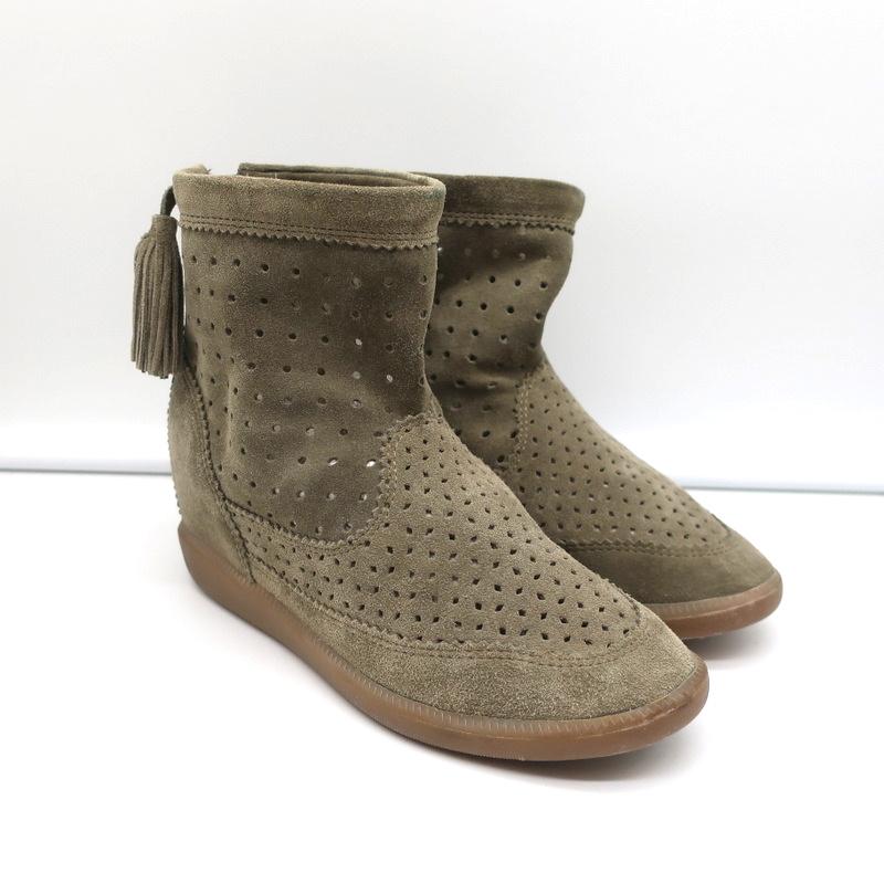 Isabel Marant Wedge Ankle Boots Basley Olive Brown Suede Si Celebrity Owned
