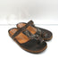 Pedro Garcia Crystal T-Strap Sandals Dark Brown Leather Size 37 Toe Ring Slides