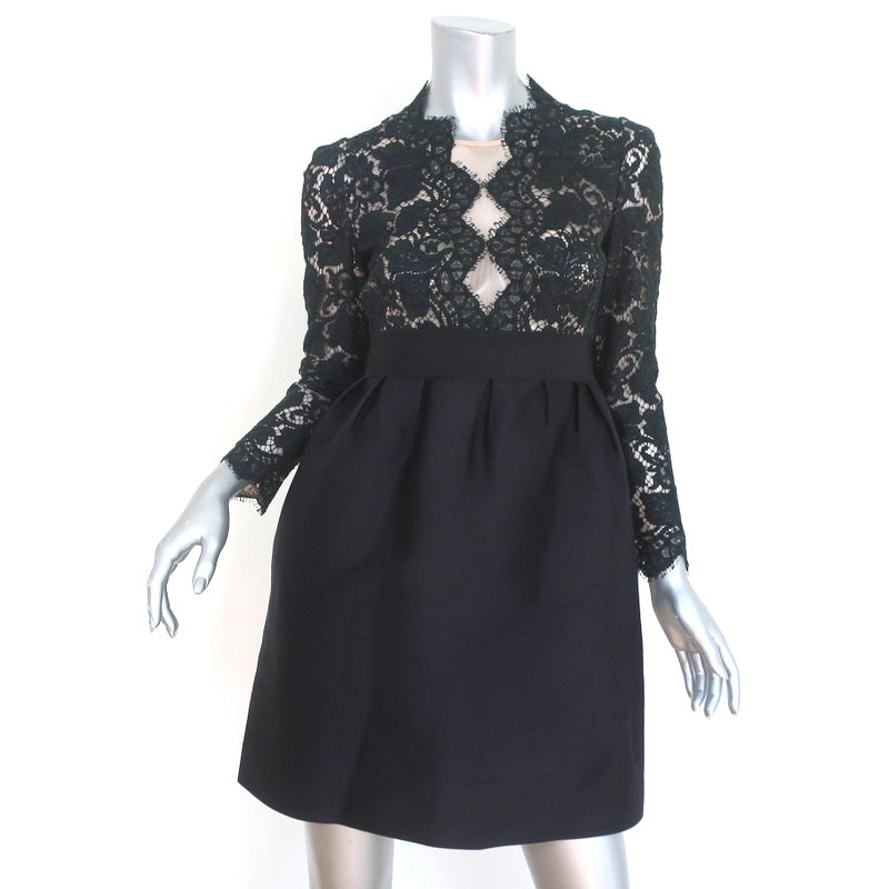 Stella McCartney Long Sleeve Mini Dress Black Lace & Raw Silk Size 40 Celebrity Owned Stella McCartney Long Sleeve Mini Dress Black Lace & Raw Silk Size 40 Celebrity Owned