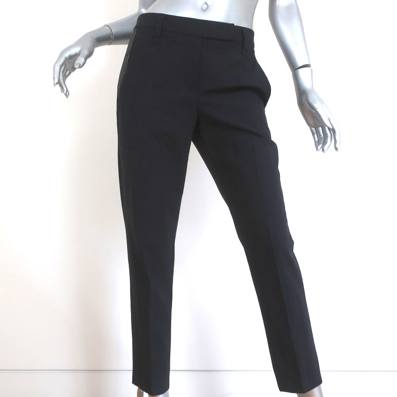 Brunello Cucinelli Monili-Beaded Pants Black Stretch Wool Size US 4 –  Celebrity Owned
