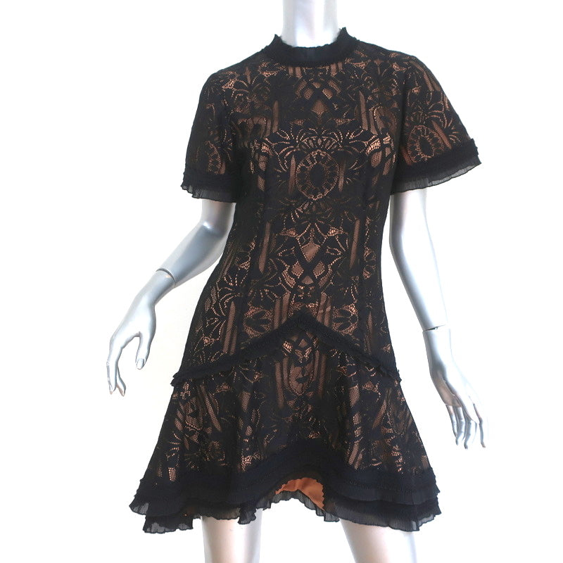 Jonathan Simkhai Dress Black Ruffle-Trim Lace Size 4 Short Sleeve Mini Celebrity Owned Jonathan Simkhai Dress Black Ruffle-Trim Lace Size 4 Short Sleeve Mini Celebrity Owned